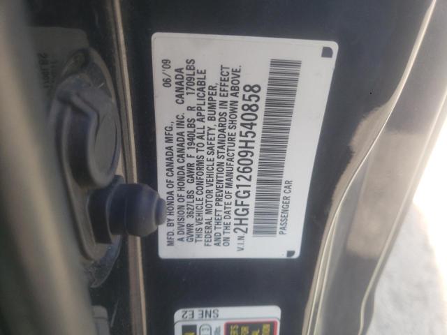 2009 Honda Civic VIN 2HGFG12609H540858 Copart auction photo, front end damage thumbnail 12