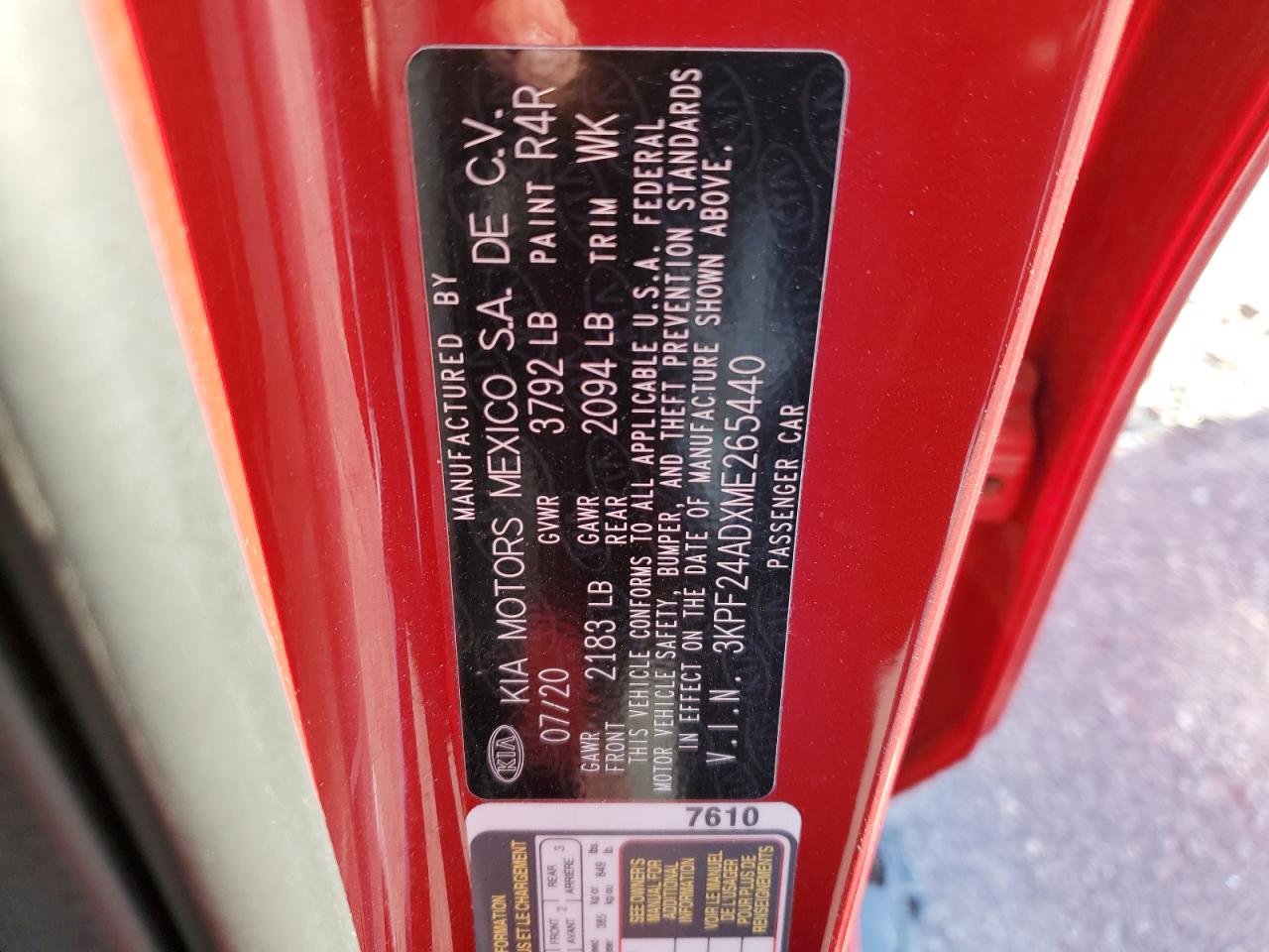 2021 KIA Forte VIN 3KPF24ADXME265440 Copart auction photo, front end damage thumbnail 14