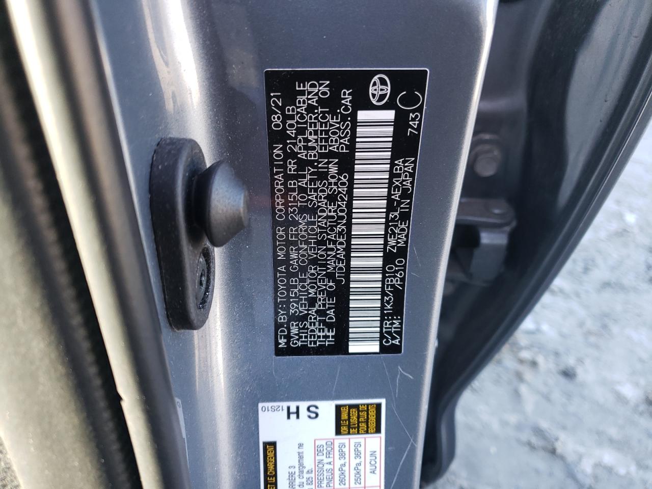 2022 Toyota Corolla VIN JTDEAMDE3NJ042406 Copart auction photo, front end / rear end damage thumbnail 13