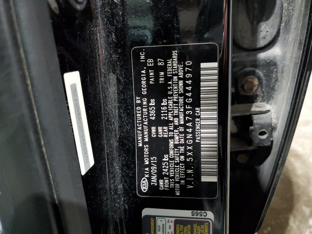 2015 KIA Optima VIN 5XXGN4A73FG444970 Copart auction photo, front end damage thumbnail 15