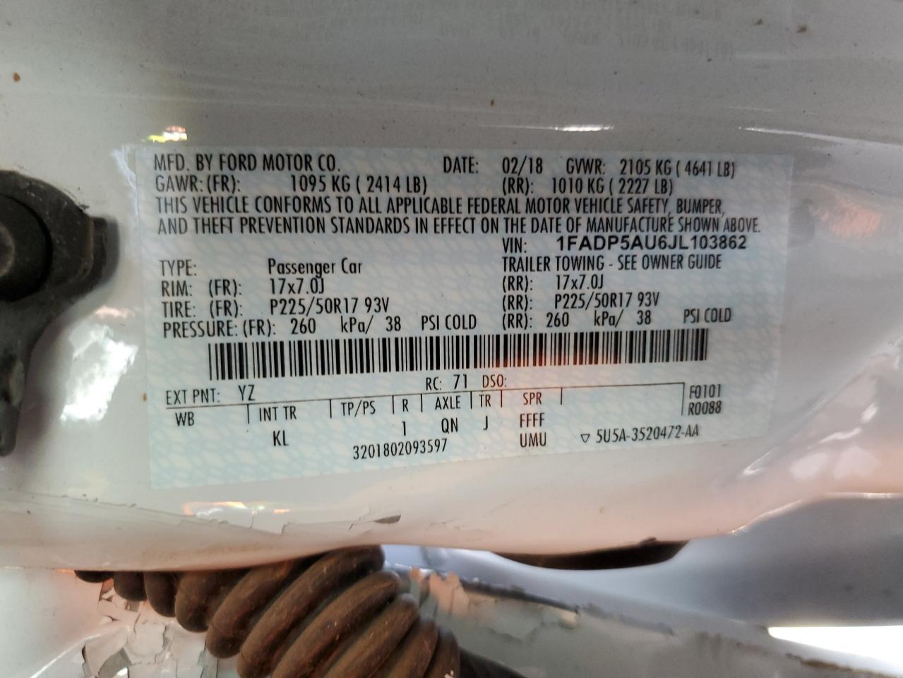 2018 Ford C-MAX VIN 1FADP5AU6JL103862 Copart auction photo, side damage thumbnail 13