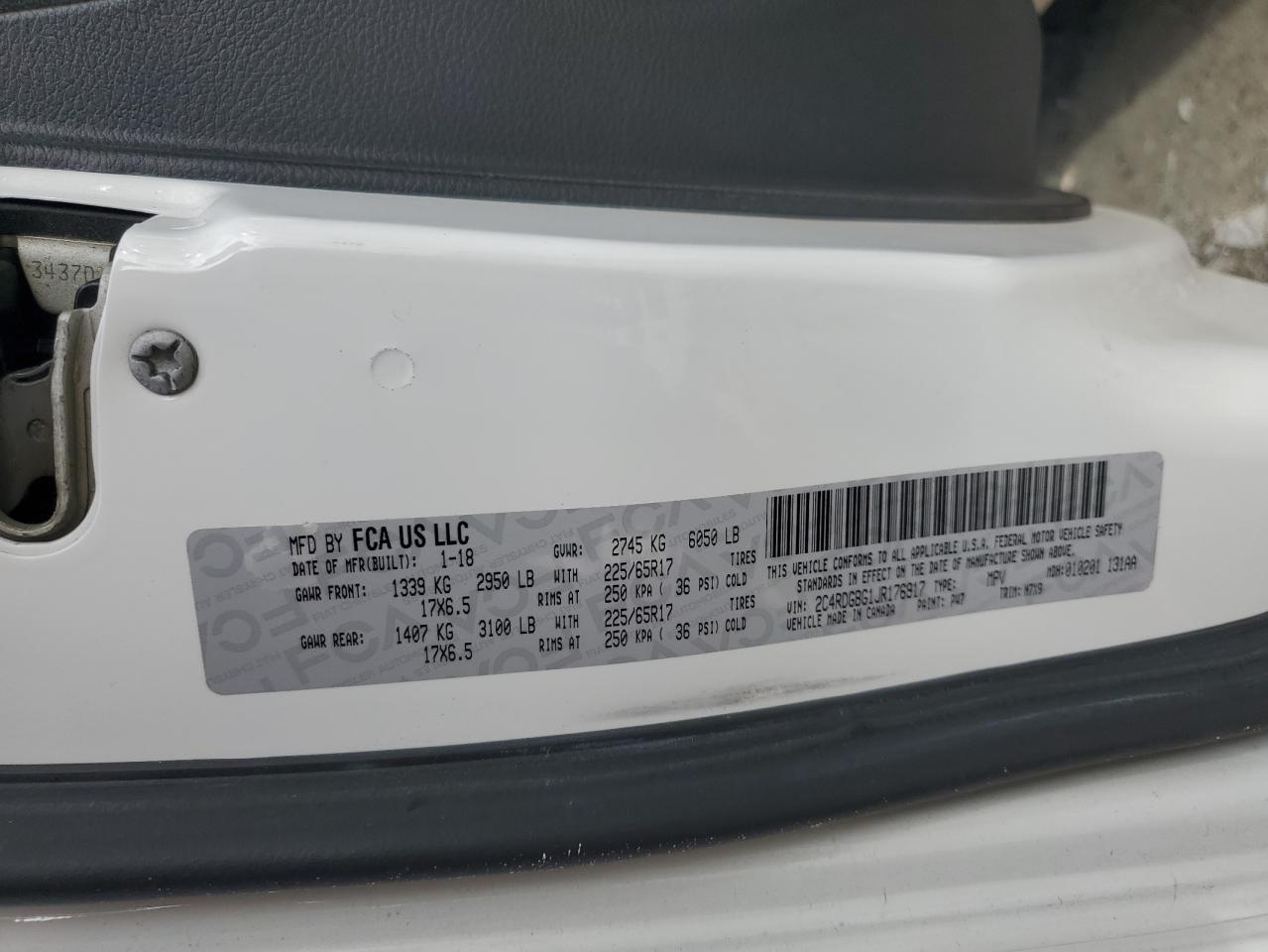 2018 Dodge Caravan VIN 2C4RDGBG1JR176917 Copart auction photo, rear end damage thumbnail 10