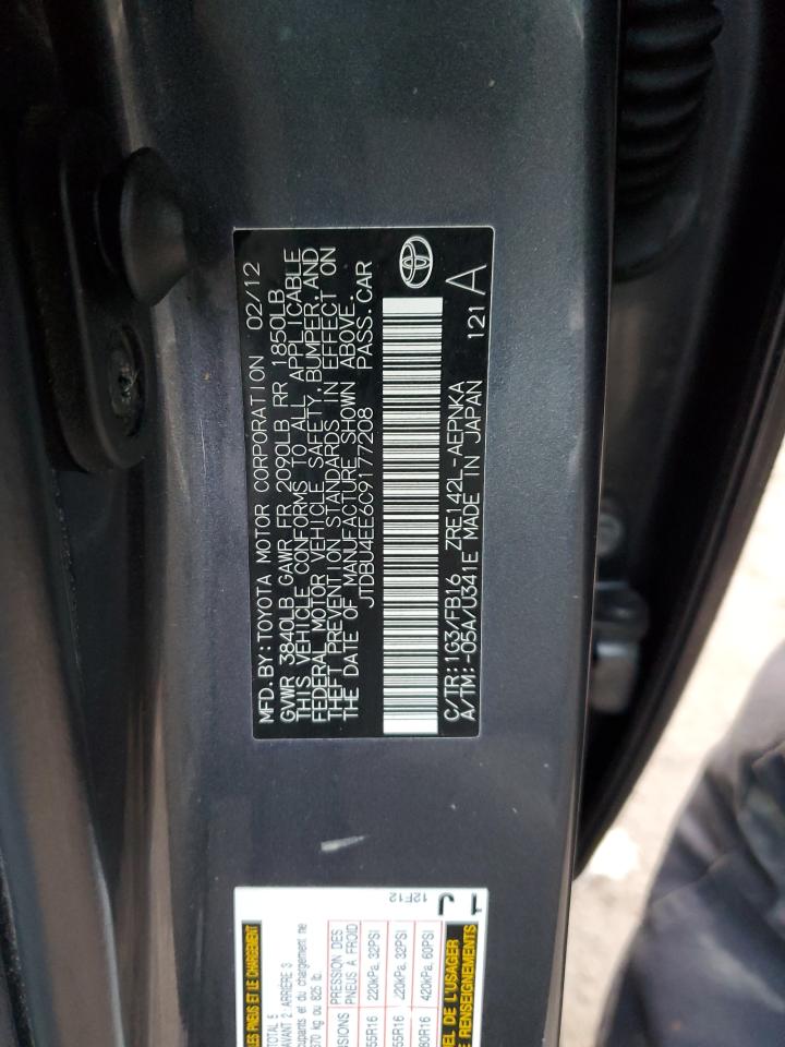 2012 Toyota Corolla VIN JTDBU4EE6C9177208 Copart auction photo, front end / minor dent/scratches damage thumbnail 12