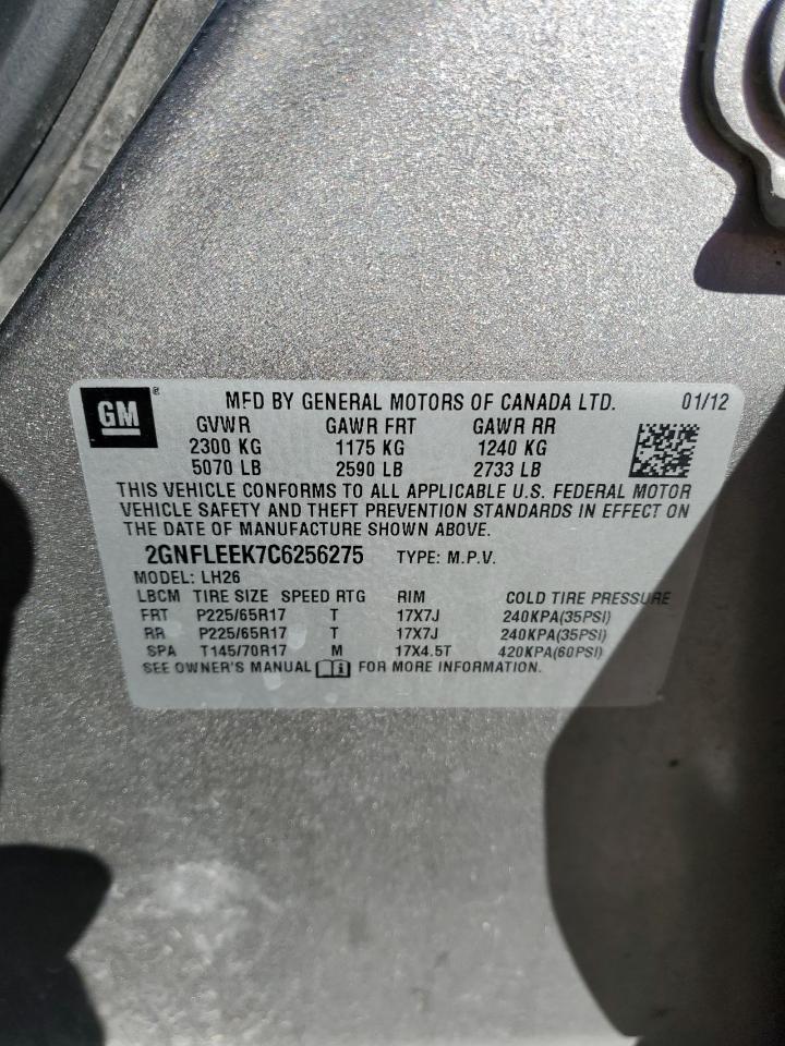 2012 Chevrolet Equinox VIN 2GNFLEEK7C6256275 Copart auction photo, mechanical damage thumbnail 13