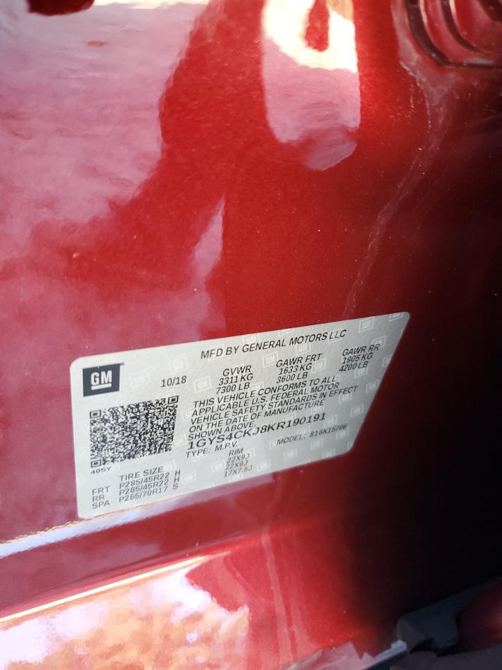 2019 Cadillac Escalade VIN 1GYS4CKJ8KR190191 Copart auction photo, front end / minor dent/scratches damage thumbnail 13