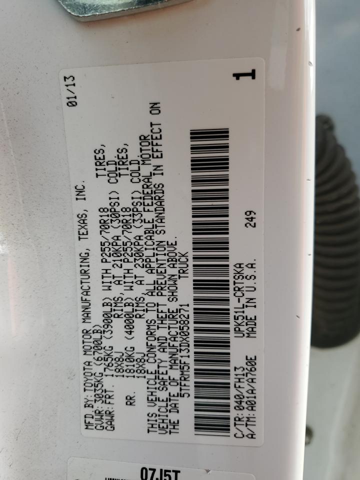 2013 Toyota Tundra VIN 5TFRM5F13DX058271 Copart auction photo, rear end / front end damage thumbnail 12