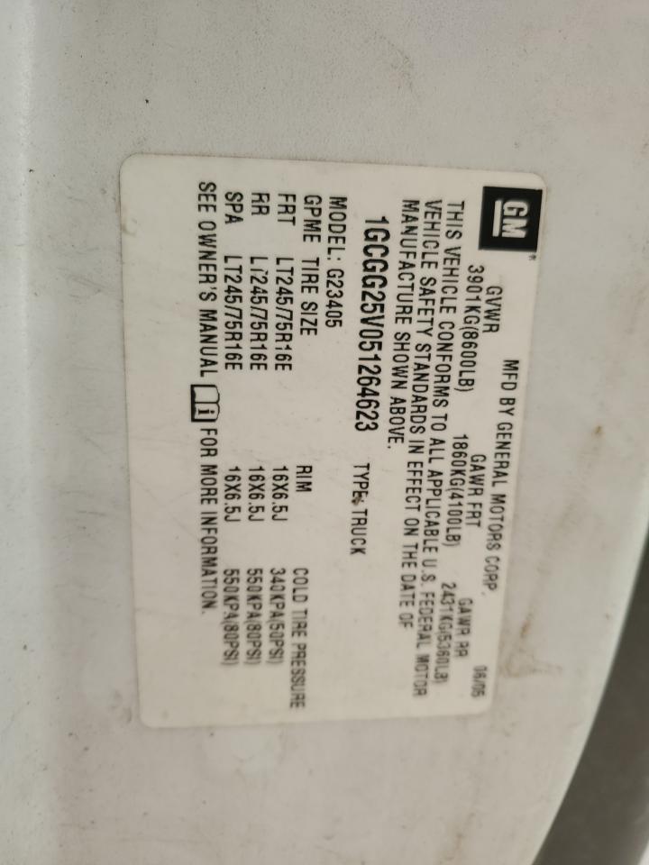 2005 Chevrolet Express VIN 1GCGG25V051264623 Copart auction photo, side damage thumbnail 13