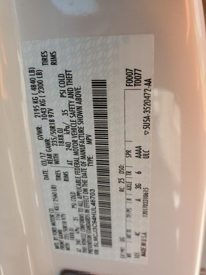 2017 Lincoln MKC VIN 5LMCJ3C94HUL46703 Copart auction photo, water/flood / minor dent/scratches damage thumbnail 14