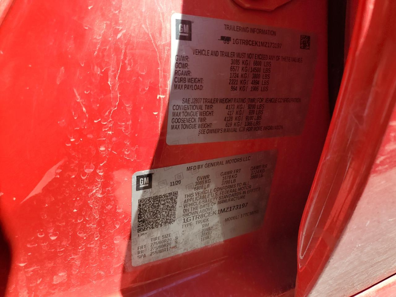 2021 GMC Sierra VIN 1GTR8CEK1MZ173197 Copart auction photo, side / mechanical damage thumbnail 12