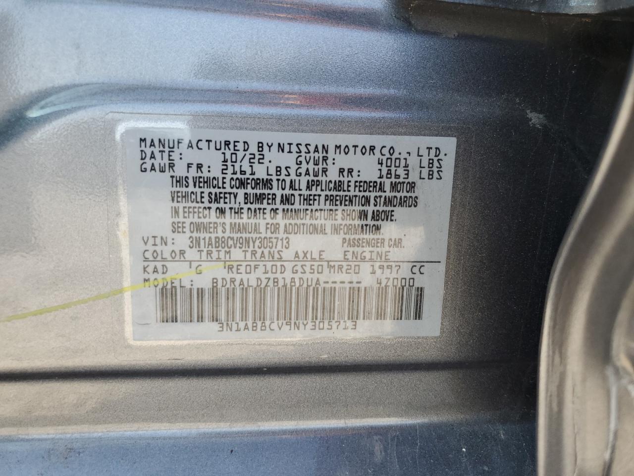 2022 Nissan Sentra VIN 3N1AB8CV9NY305713 Copart auction photo, side / front end damage thumbnail 12