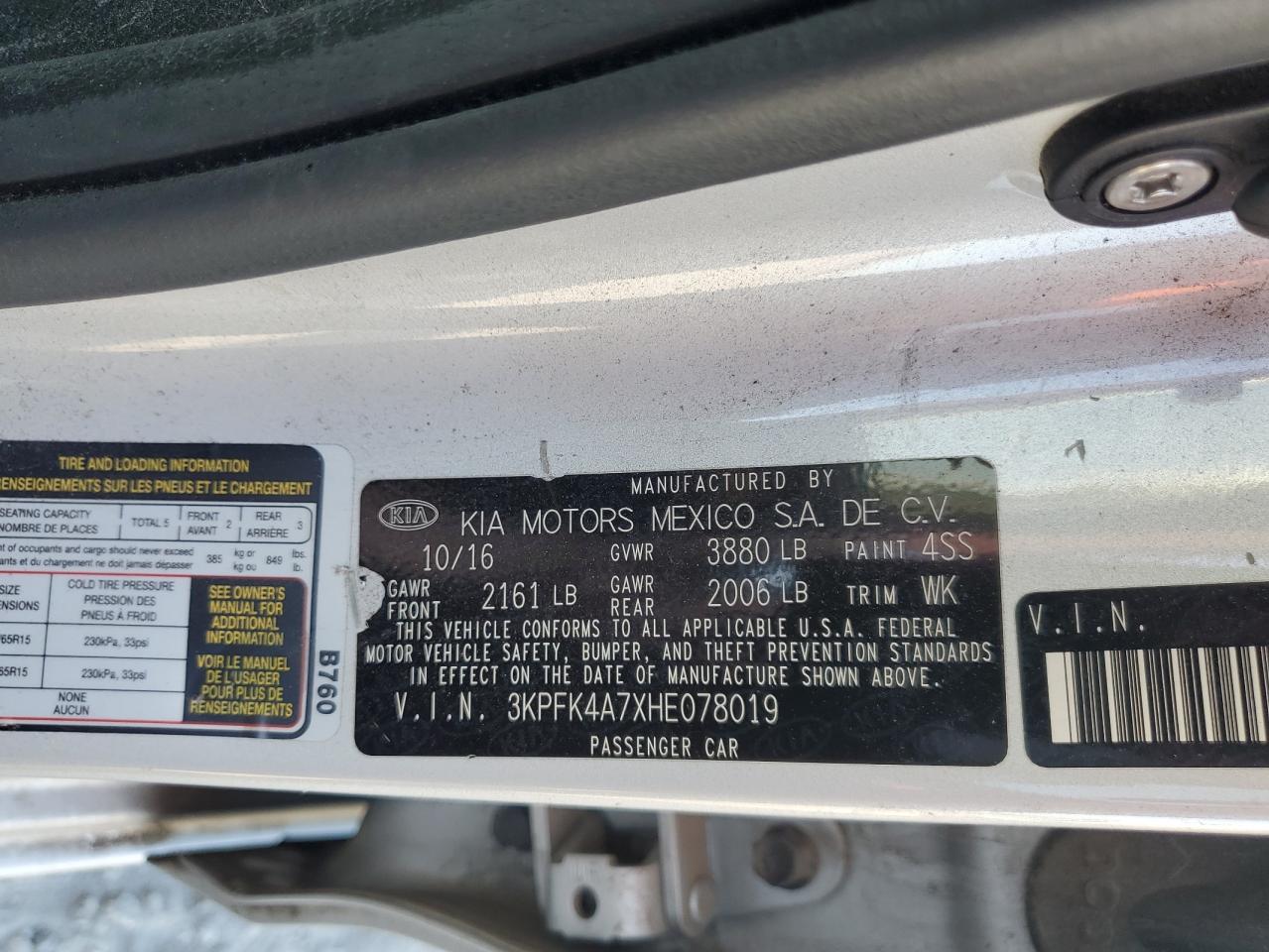 2017 KIA Forte VIN 3KPFK4A7XHE078019 Copart auction photo, front end damage thumbnail 14