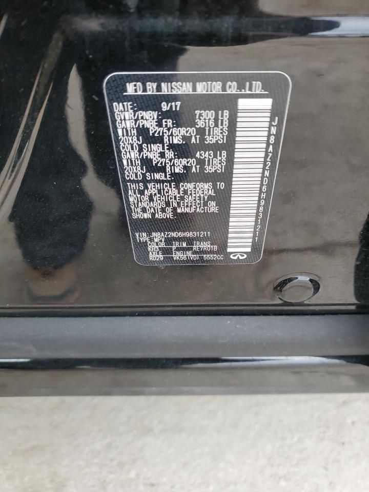 2017 Infiniti QX80 VIN JN8AZ2ND6H9831211 Copart auction photo, front end damage thumbnail 14