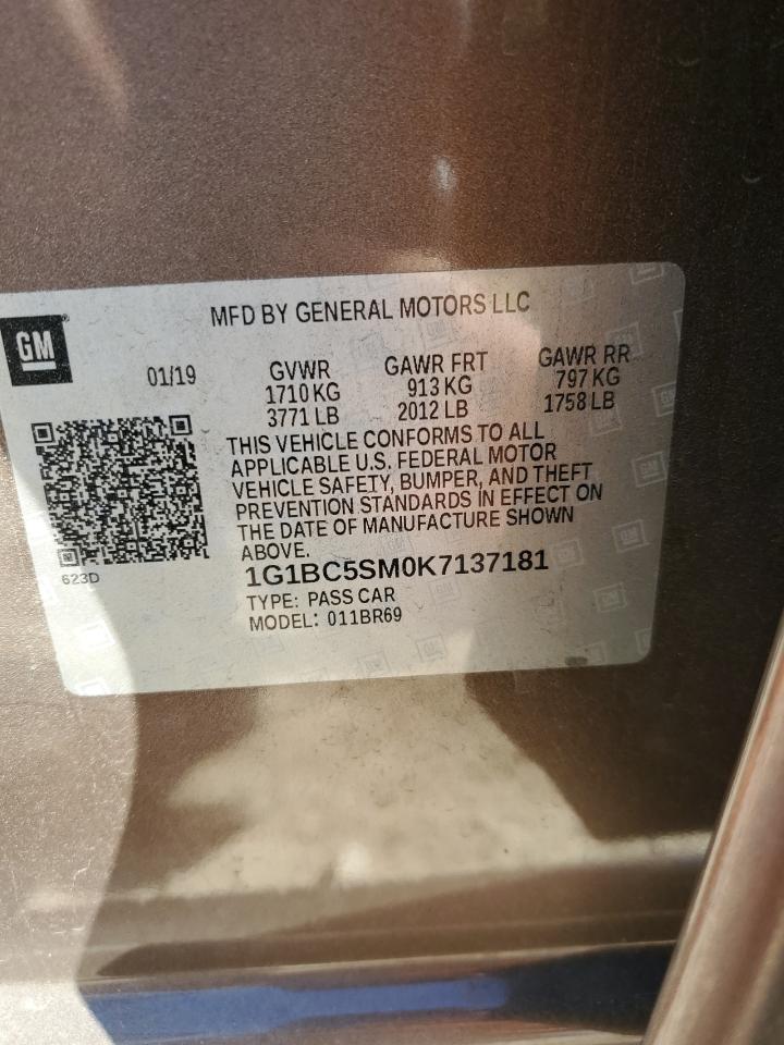 2019 Chevrolet Cruze VIN 1G1BC5SM0K7137181 Copart auction photo, front end / rear end damage thumbnail 14