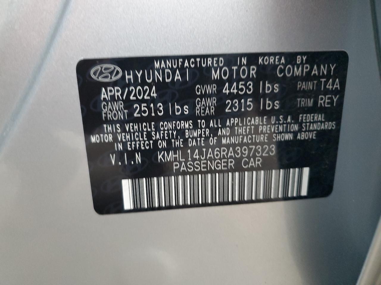 2024 Hyundai Sonata VIN KMHL14JA6RA397323 Copart auction photo, front end damage thumbnail 13