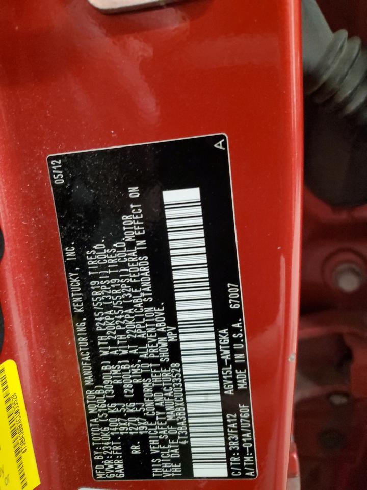 2012 Toyota Venza VIN 4T3BA3BBXCU033528 Copart auction photo, front end damage thumbnail 13
