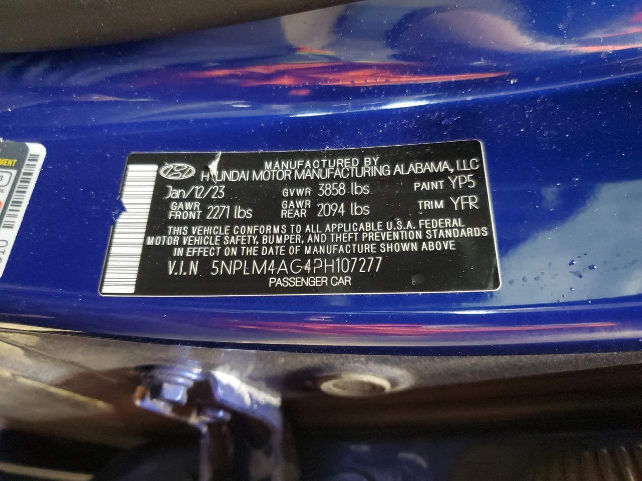 2023 Hyundai Elantra VIN 5NPLM4AG4PH107277 Copart auction photo, mechanical damage thumbnail 12