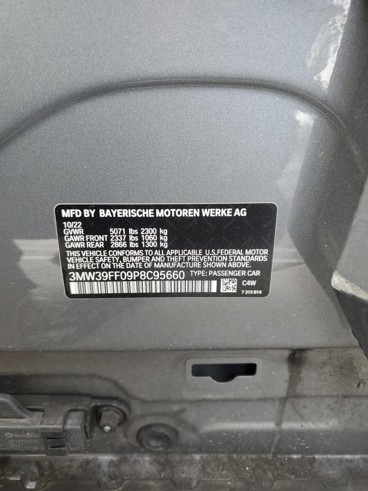 2023 BMW 3er VIN 3MW39FF09P8C95660 Copart auction photo, front end damage thumbnail 13