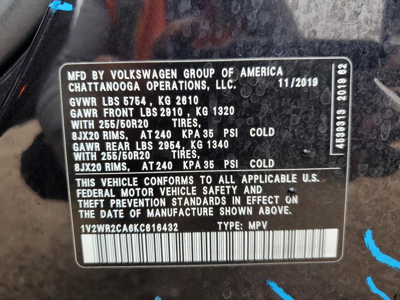 2019 Volkswagen Atlas VIN 1V2WR2CA6KC616432 Copart auction photo, all over / undercarriage damage thumbnail 14
