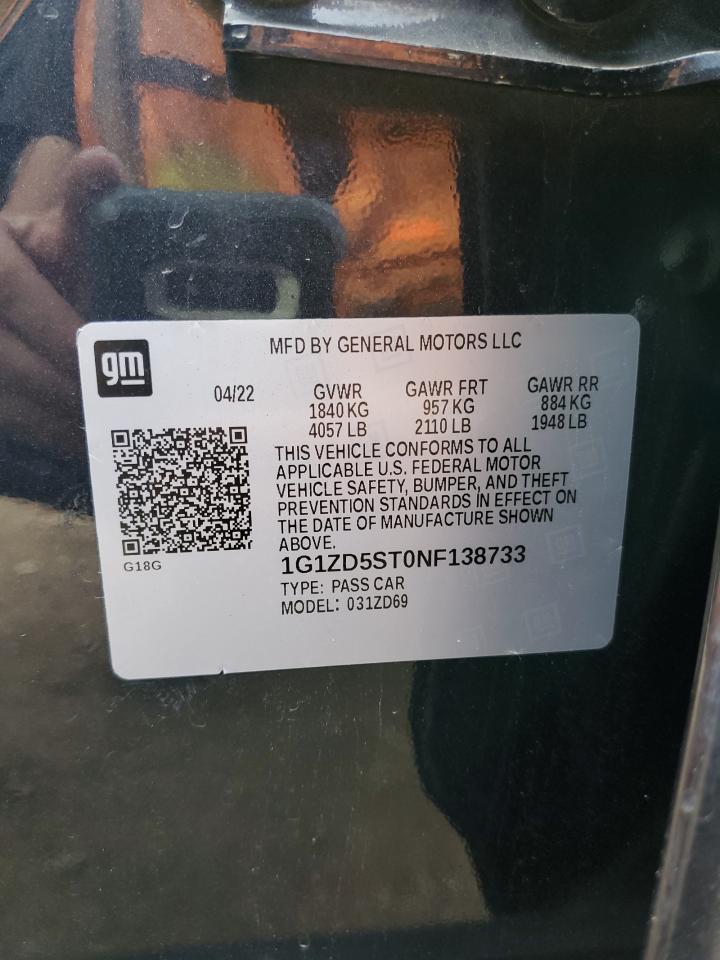2022 Chevrolet Malibu VIN 1G1ZD5ST0NF138733 Copart auction photo, front end damage thumbnail 14