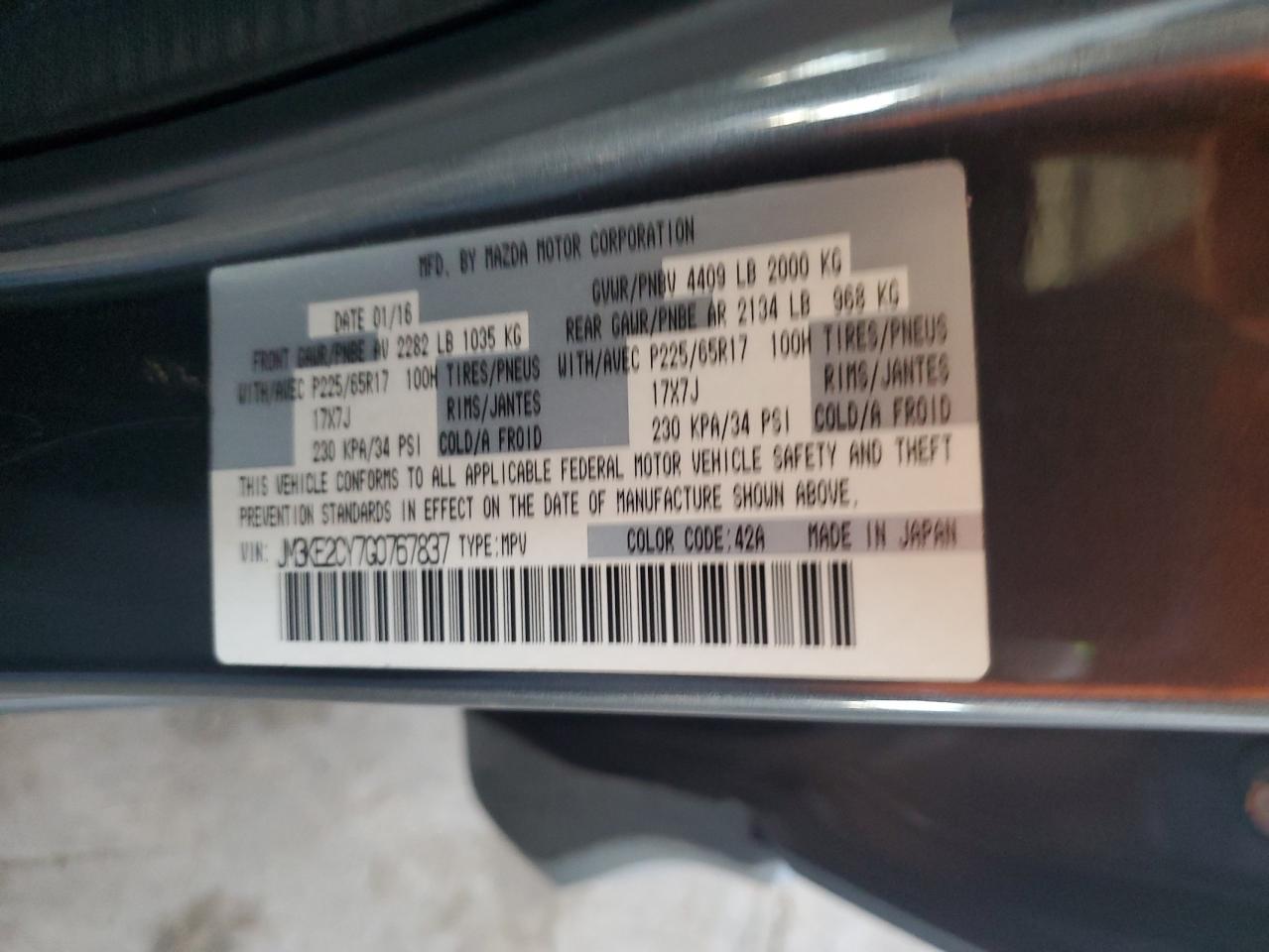 2016 Mazda CX-5 VIN JM3KE2CY7G0767837 Copart auction photo, front end damage thumbnail 13