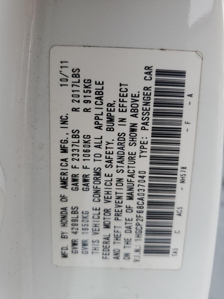 2012 Honda Accord VIN 1HGCP2F68CA037040 Copart auction photo, front end damage thumbnail 12