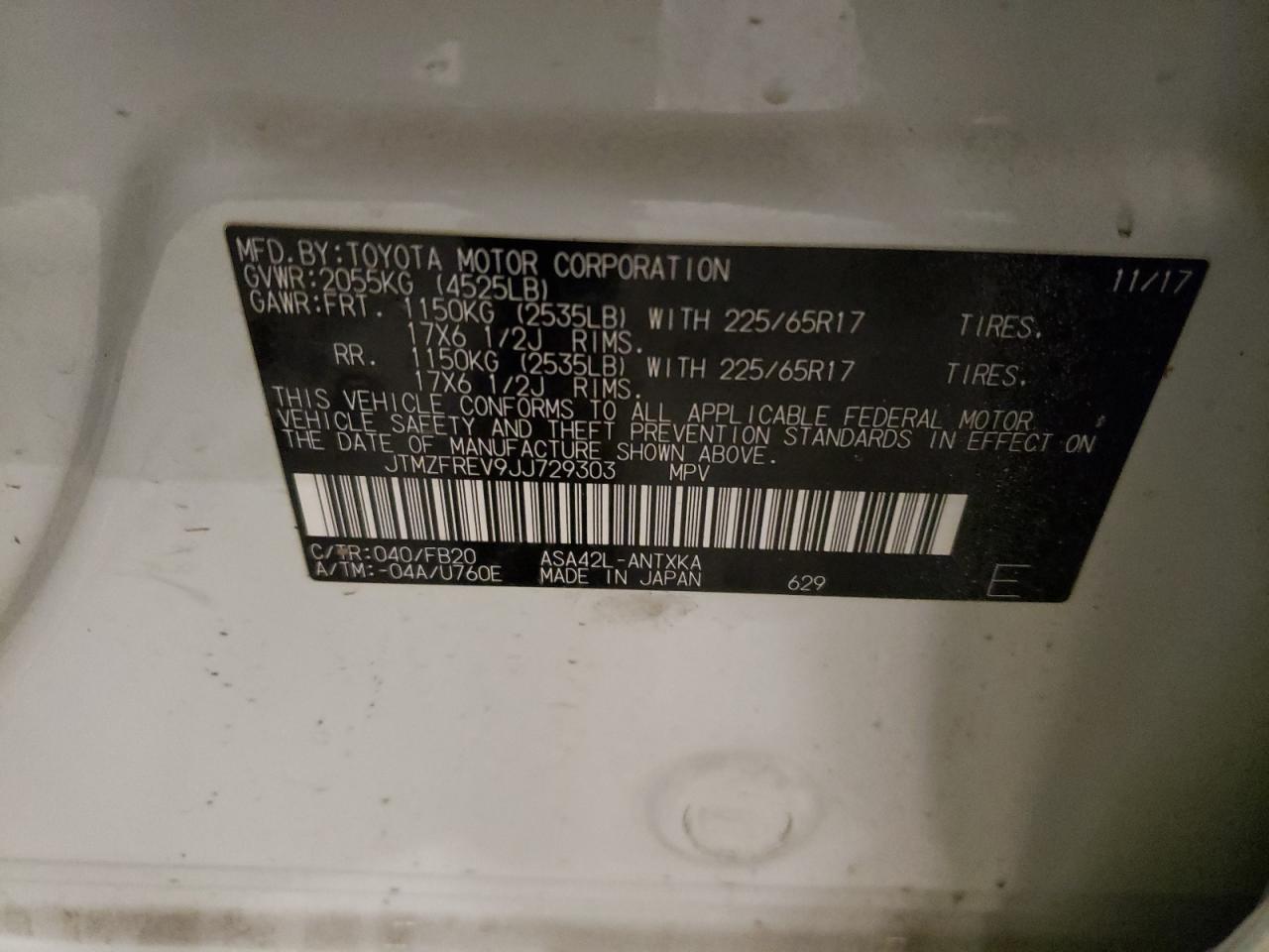 2018 Toyota RAV 4 VIN JTMZFREV9JJ729303 Copart auction photo, front end / side damage thumbnail 15