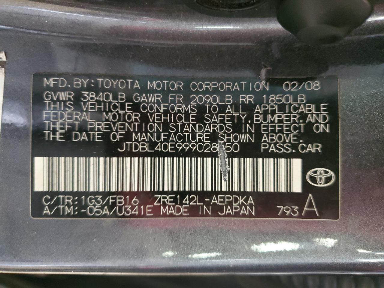 2009 Toyota Corolla VIN JTDBL40E999028150 Copart auction photo, front end / side damage thumbnail 12