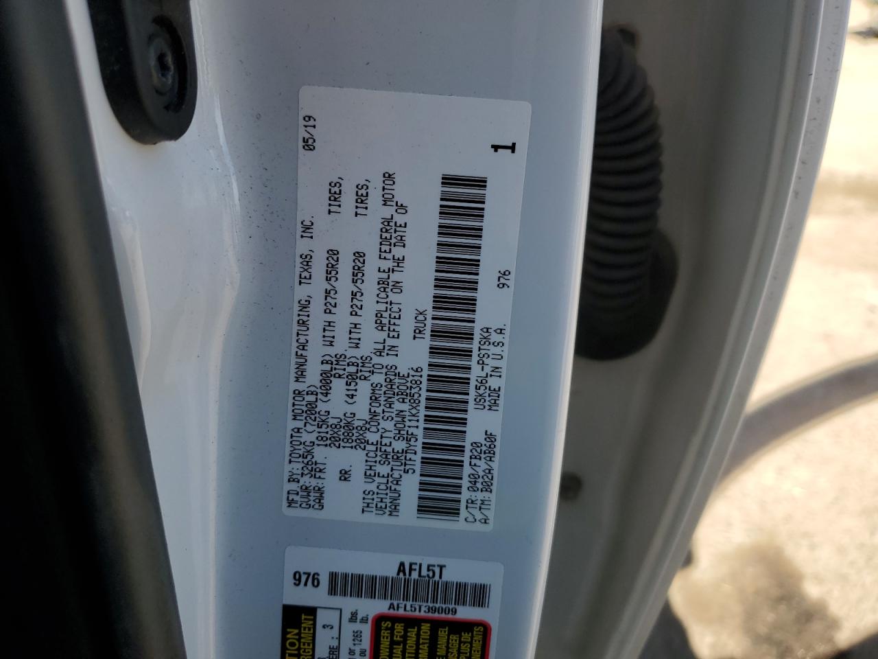 2019 Toyota Tundra VIN 5TFDY5F11KX853816 Copart auction photo, front end damage thumbnail 15