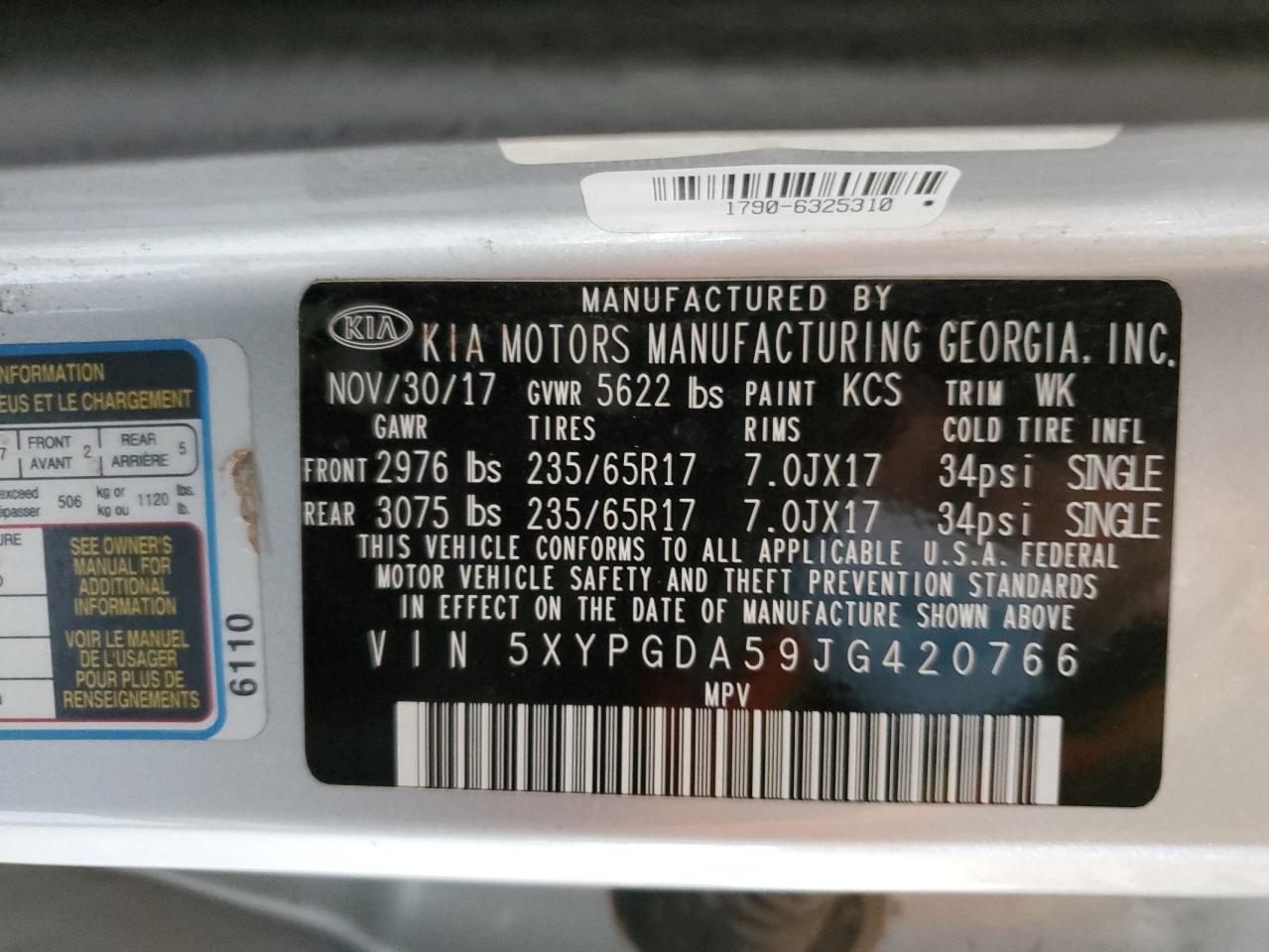 2018 KIA Sorento VIN 5XYPGDA59JG420766 Copart auction photo, side / minor dent/scratches damage thumbnail 13
