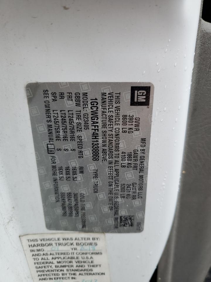 2017 Chevrolet Express VIN 1GCWGAFF4H1338868 Copart auction photo, all over damage thumbnail 10