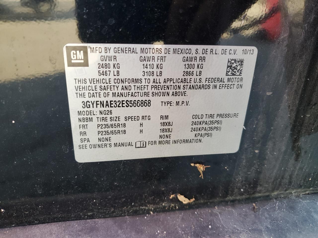2014 Cadillac SRX VIN 3GYFNAE32ES566868 Copart auction photo, mechanical / front end damage thumbnail 13