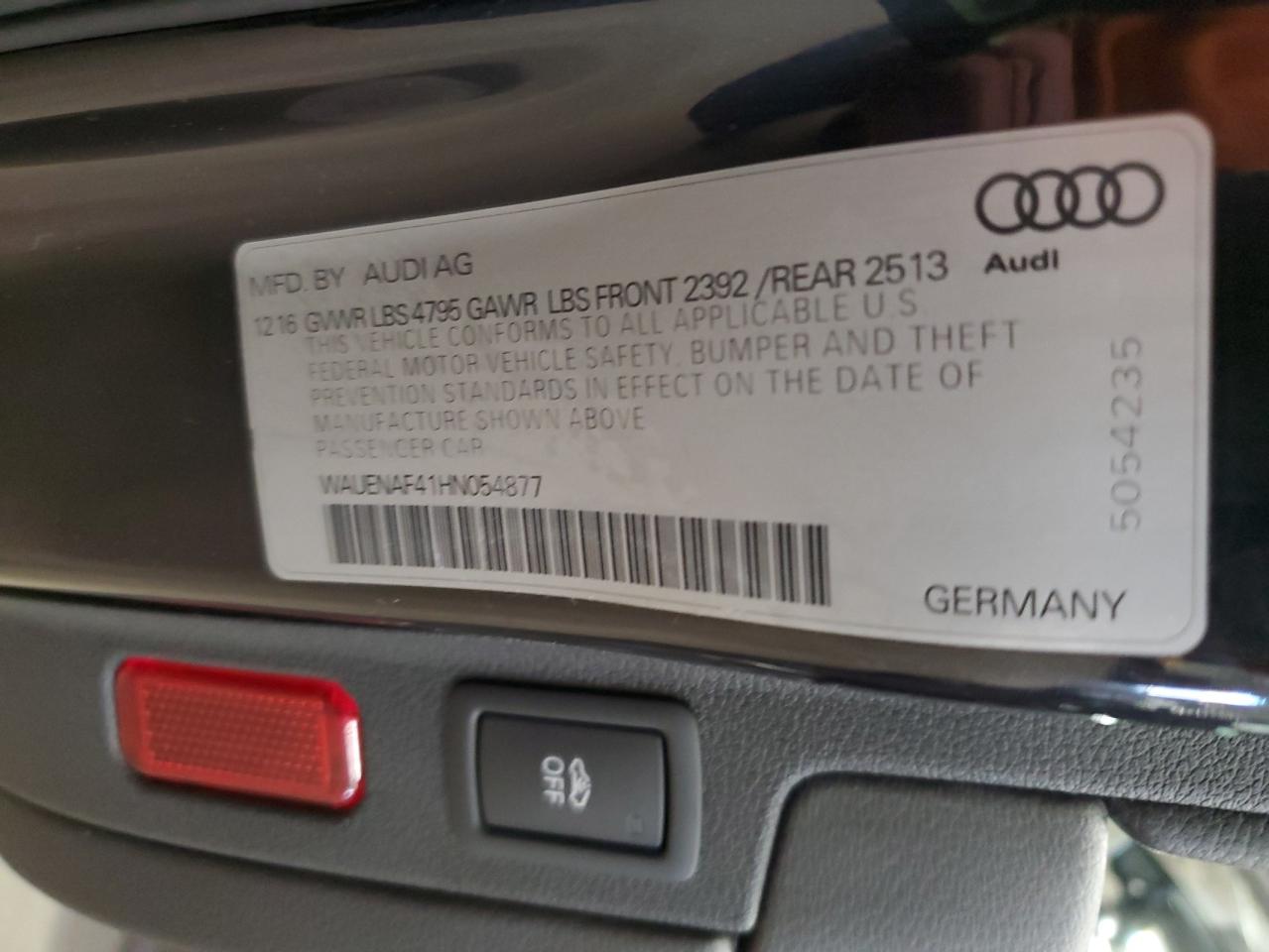 2017 Audi A4 VIN WAUENAF41HN054877 Copart auction photo, front end damage thumbnail 14