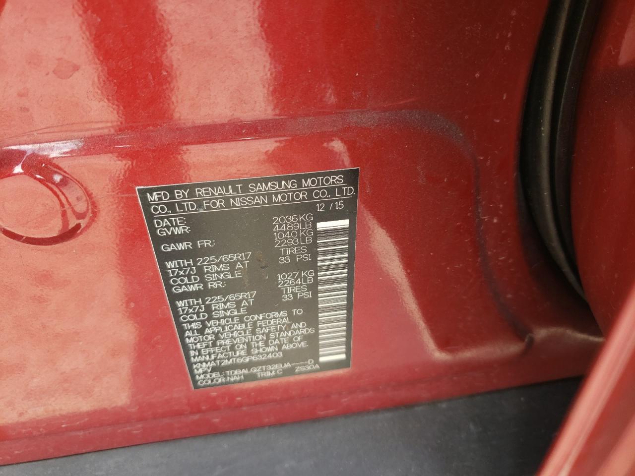 2016 Nissan Rogue VIN KNMAT2MT6GP632403 Copart auction photo, mechanical / rear end damage thumbnail 13