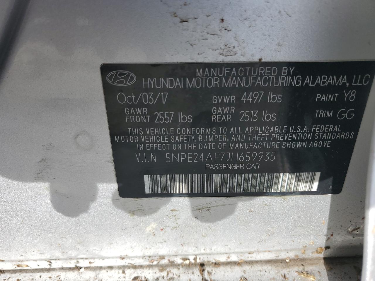 2018 Hyundai Sonata VIN 5NPE24AF7JH659935 Copart auction photo, front end damage thumbnail 14