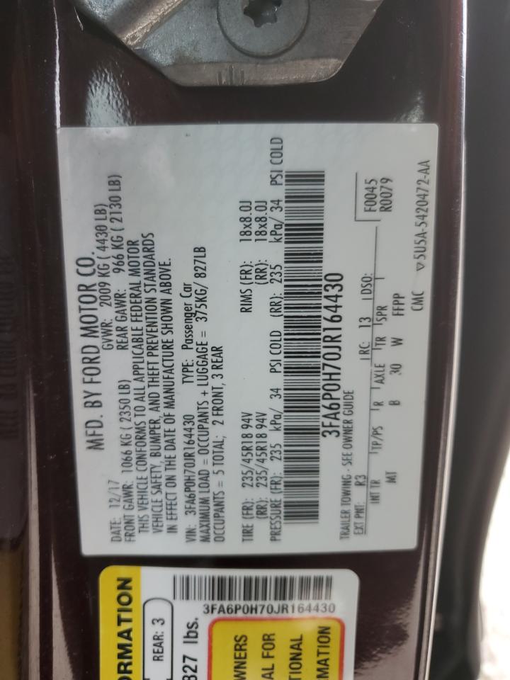 2018 Ford Fusion VIN 3FA6P0H70JR164430 Copart auction photo, side / rear end damage thumbnail 12