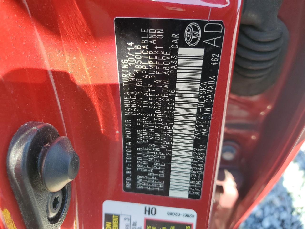 2015 Toyota Corolla VIN 2T1BURHE1FC286716 Copart auction photo, front end damage thumbnail 15