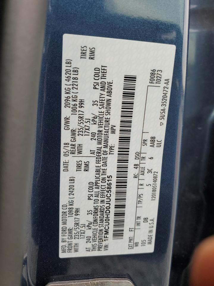 2018 Ford Escape VIN 1FMCU0HD0JUC58615 Copart auction photo, front end / mechanical damage thumbnail 13