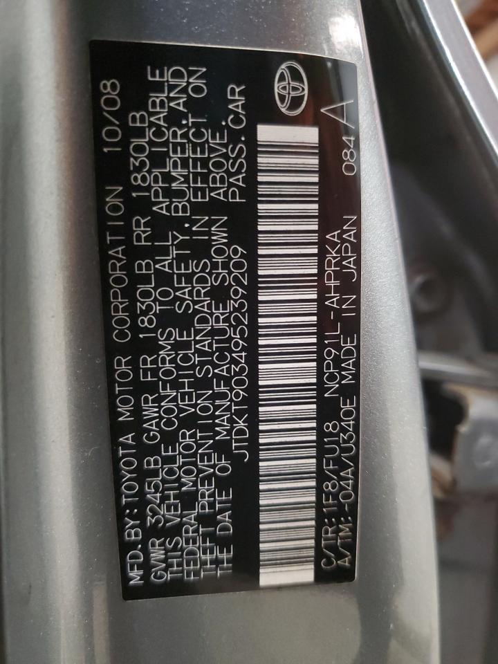 2009 Toyota Yaris VIN JTDKT903495239209 Copart auction photo, front end damage thumbnail 13