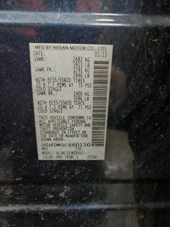 2013 Nissan Pathfinder VIN 5N1AR2MM3DC660150 Copart auction photo, side / rear end damage thumbnail 15
