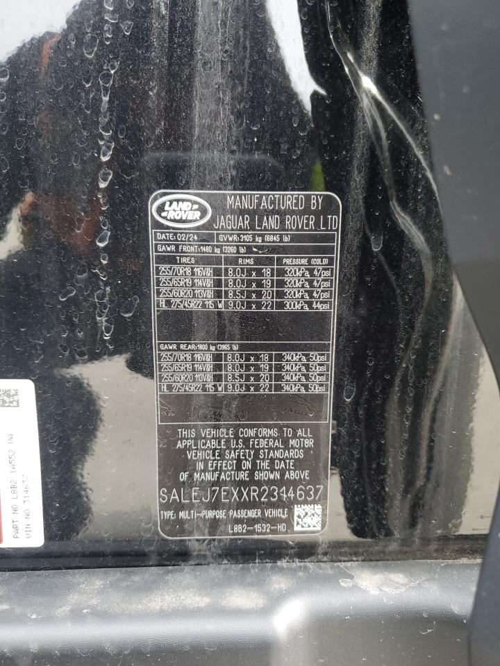 2024 Land Rover Defender VIN SALEJ7EXXR2314637 Copart auction photo, front end / rear end damage thumbnail 15