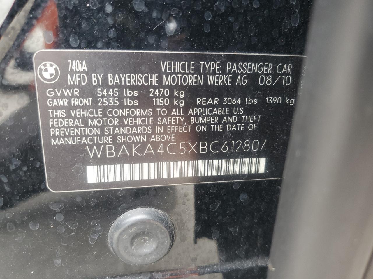 2011 BMW 7er VIN WBAKA4C5XBC612807 Copart auction photo, minor dent/scratches damage thumbnail 12