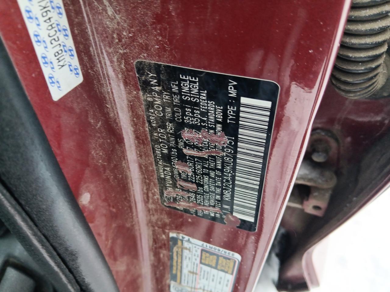 2019 Hyundai Tucson VIN KM8J2CA49KU879751 Copart auction photo, front end / side damage thumbnail 12