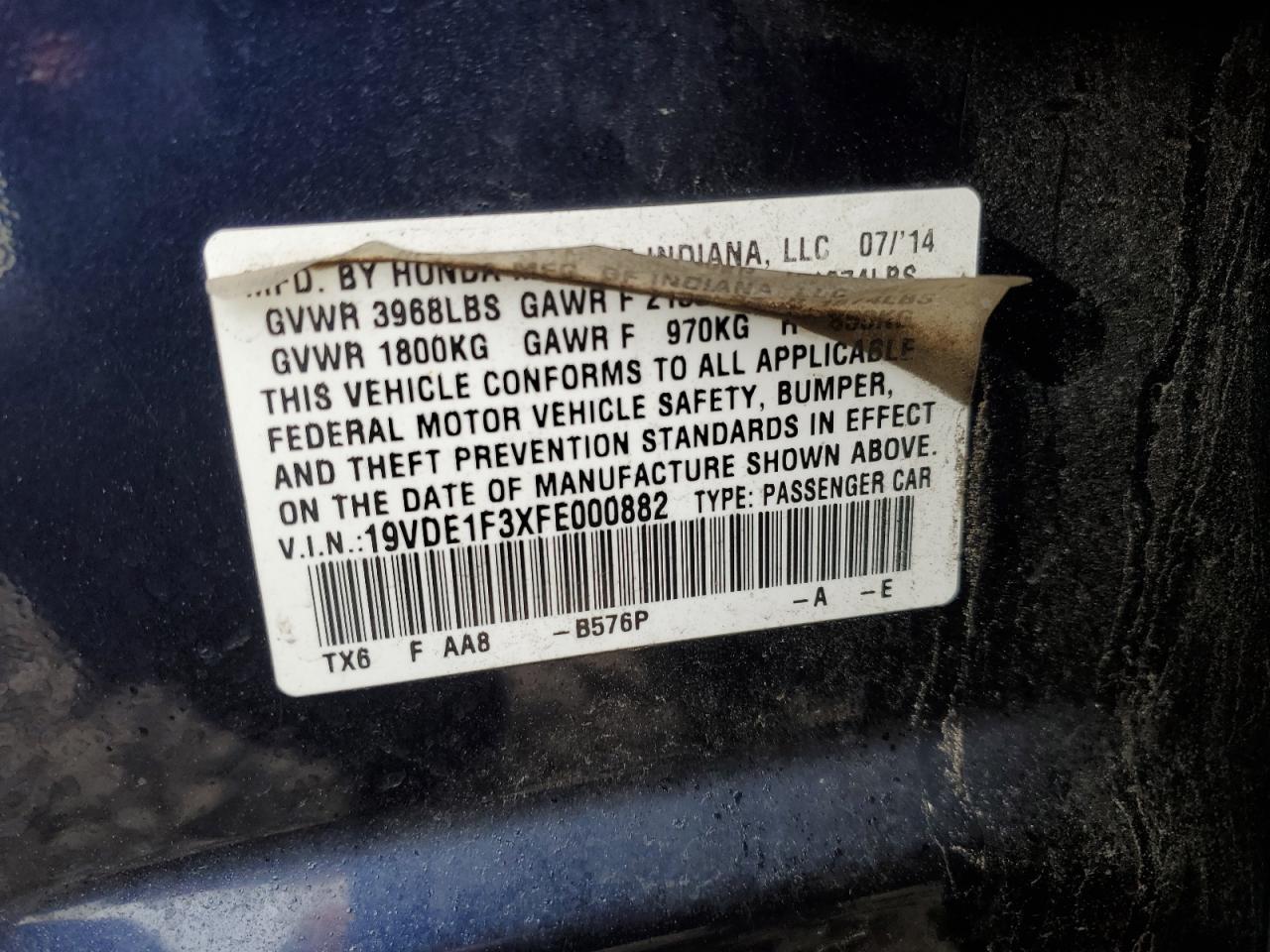 2015 Acura ILX VIN 19VDE1F3XFE000882 Copart auction photo, front end / side damage thumbnail 15