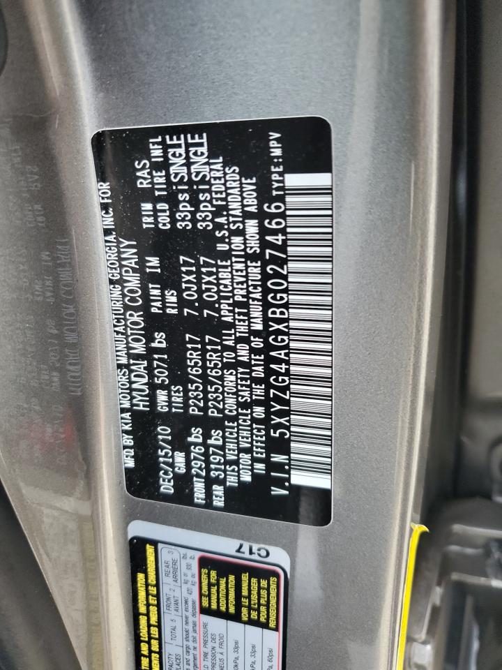2011 Hyundai Santa Fe VIN 5XYZG4AGXBG027466 Copart auction photo, front end damage thumbnail 16