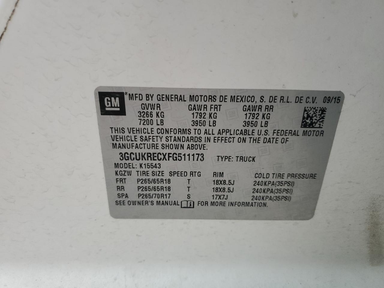 2015 Chevrolet Silverado VIN 3GCUKRECXFG511173 Copart auction photo, front end damage thumbnail 13