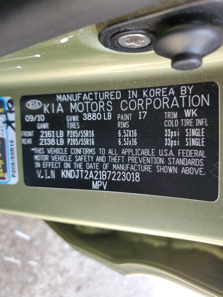 2011 KIA Soul VIN KNDJT2A21B7223018 Copart auction photo, rear end damage thumbnail 12