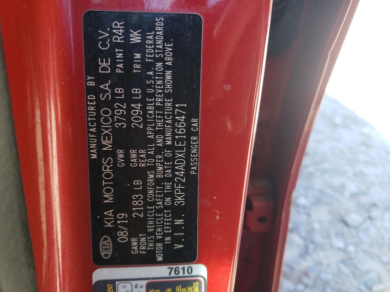 2020 KIA Forte VIN 3KPF24ADXLE166471 Copart auction photo, side / front end damage thumbnail 12