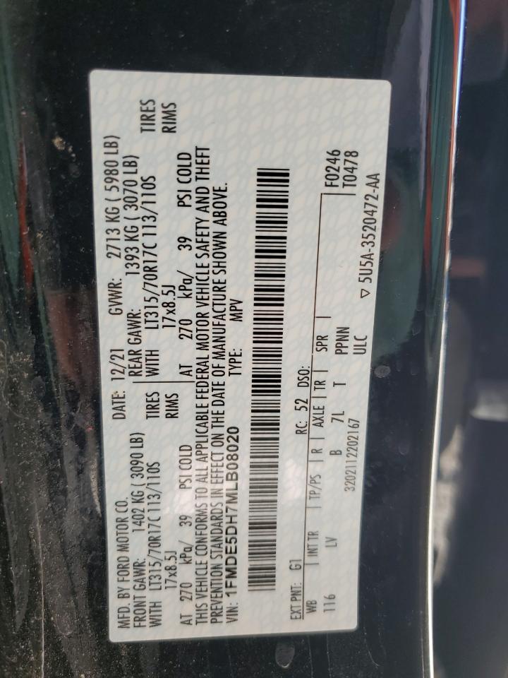 2021 Ford Bronco VIN 1FMDE5DH7MLB08020 Copart auction photo, side damage thumbnail 14