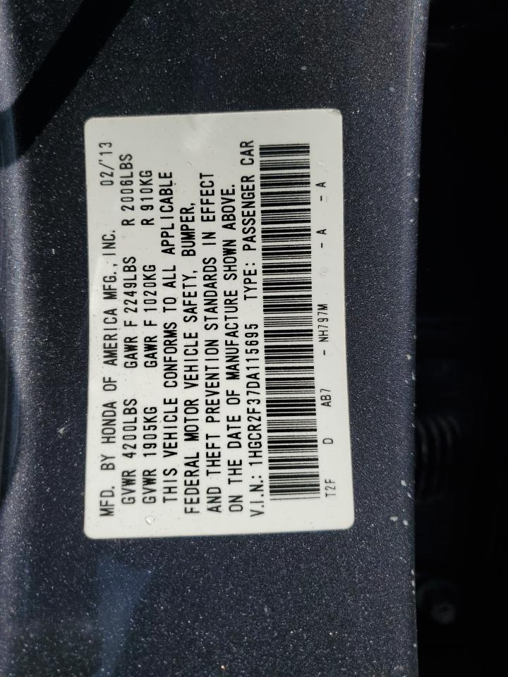2013 Honda Accord VIN 1HGCR2F37DA115695 Copart auction photo, all over damage thumbnail 12