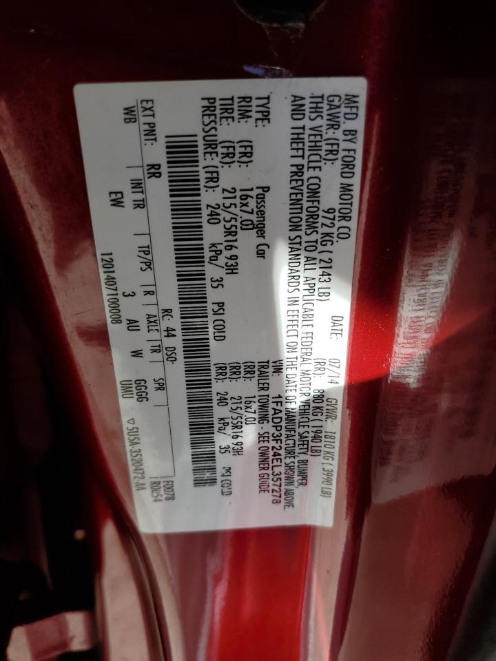 2014 Ford Focus VIN 1FADP3F24EL357278 Copart auction photo, rear end / minor dent/scratches damage thumbnail 12